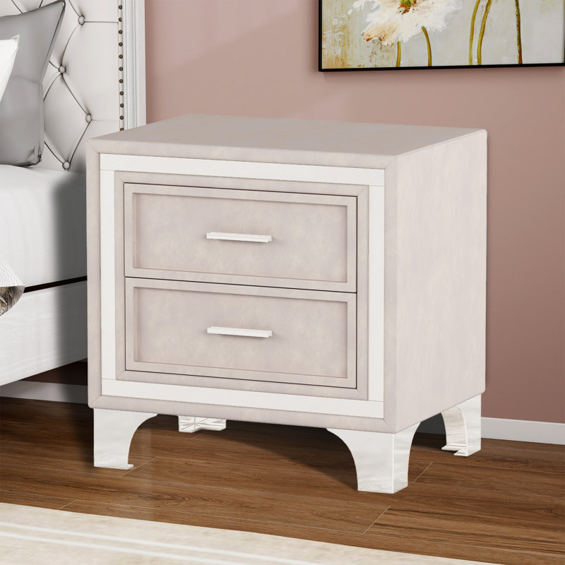 21.6" Height 2 - Drawer Upholstered Nightstand, Beige
