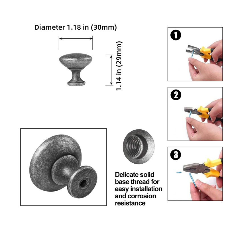 Poignée champignon 1,18 po, Argent antique