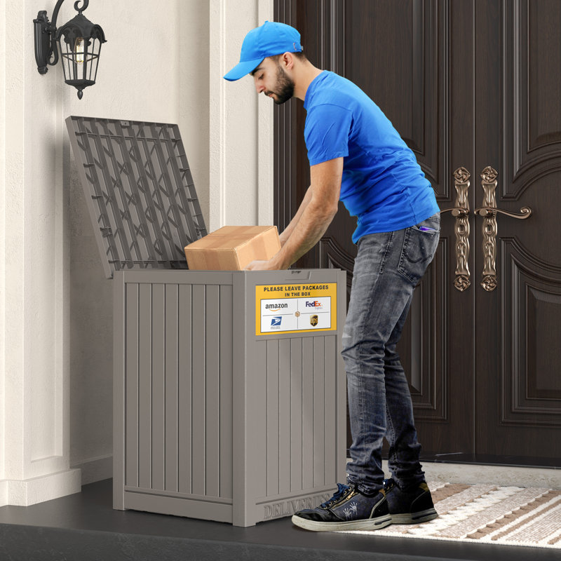 48 Gallon Deck Box, Resin Package Drop Box, Lockable Package Delivery Box, Gray