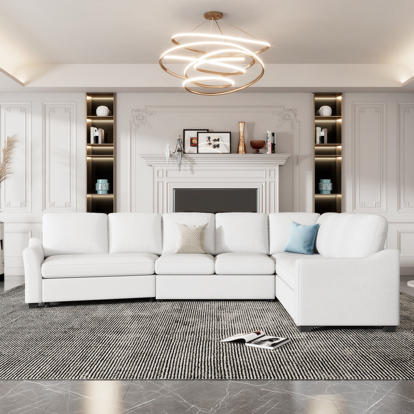 Ebern Designs Sectional Sleeper Sofa with Pull-Out Bed Modern L-Shape ...