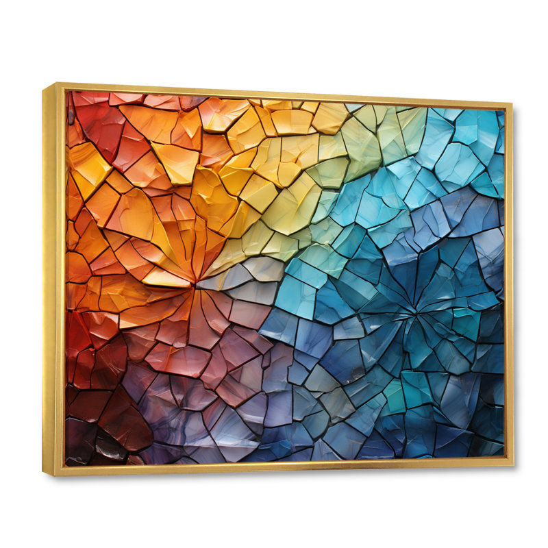Garnicki Colorful Mosaic II - Abstract Collages, art mural, Cadre flottant doré, H 12 po x l 20 po x P 1 po