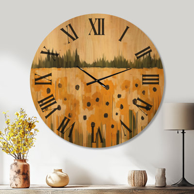 Horloge murale en bois surdimensionnée Golden Daisy Meadow - Chalet