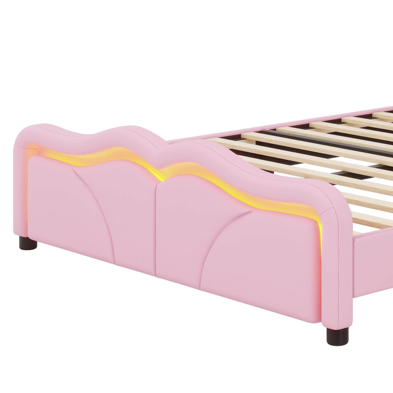 Lit plateforme tapissier Sleek Curved Design, Lit double, Rose