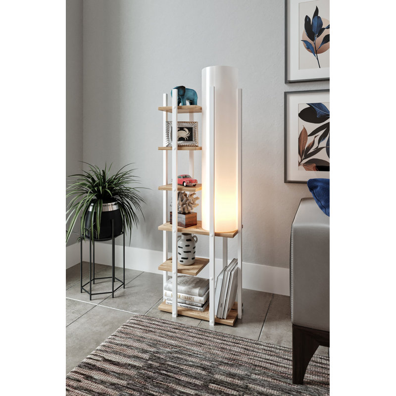 Elegant Floor Lamp, White & Natural Finish, 53.1 x 9.8 x 53.1 inches | Durable Particle Board & MDF Body, Fabric Cap (8.3 x 8.3 x 33.1 inches) | E27 Socket (Max 60W), On/Off Switch, CE Certified | Ideal for Living Room & Bedroom Decor