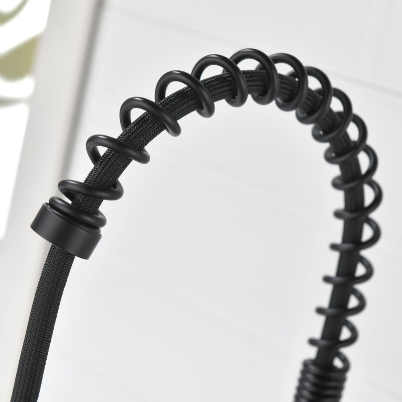 Robinet de cuisine rétractable à poignée simple avec accessoires, Noir mat