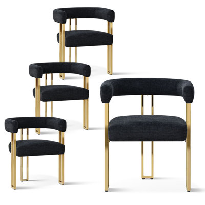 Set of 4 Chenille 18.3" Seat Height Upholstered Gold Dining Armchair