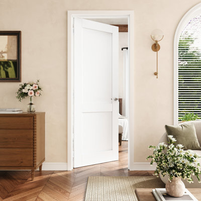 Porte pré-suspendue intérieure à 2 panneaux de 28 po x 80 po avec charnières argentées, dalle de porte à cadre solide avec cadre, porte intérieure comme porte de garde-manger, porte de chambre à coucher, porte de buanderie, portes de placard, portes de pièce, main gauche