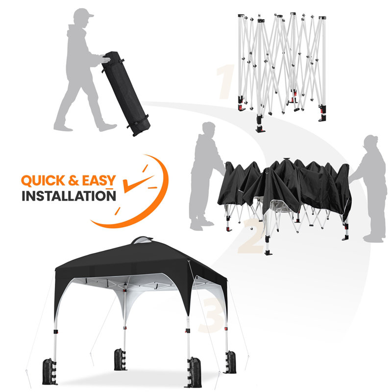 10 ft x 10 ft Black Steel Pop-Up Canopy Tent with LED Lights