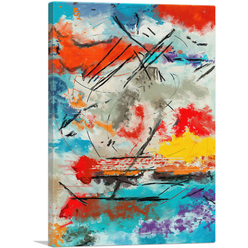 Abstrait bleu sarcelle orange jaune - reproduction d'art sur toile tendue, H 40 po x l 26 po x P 0,75 po