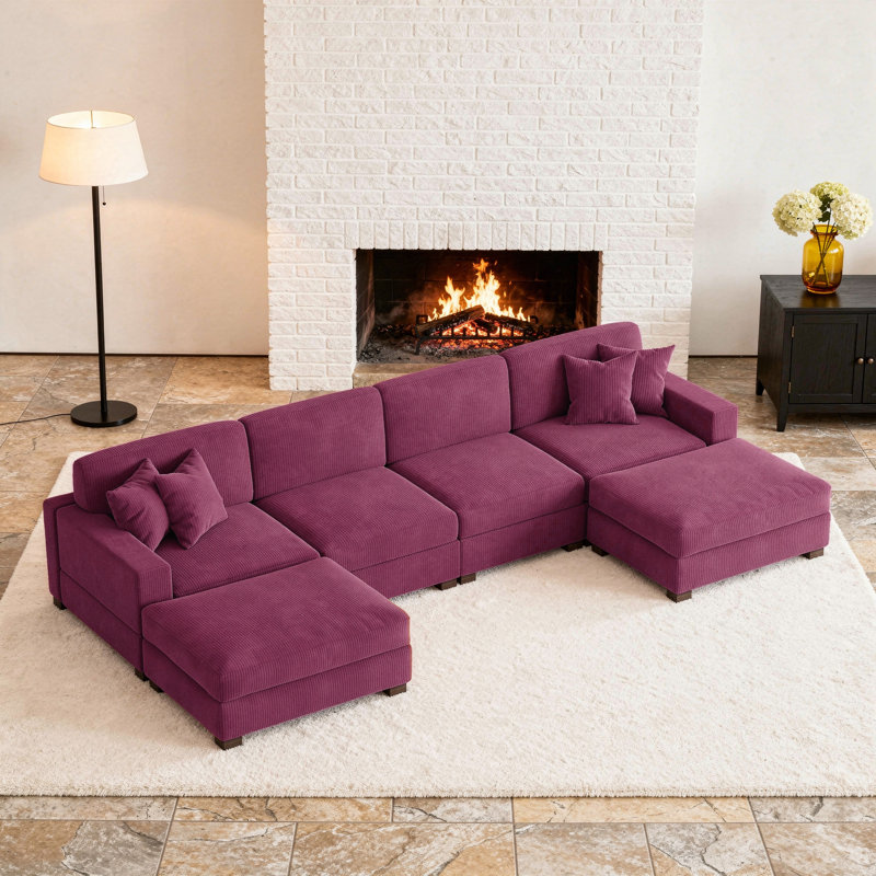 Canapé modulaire en velours côtelé, Velours côtelé mauve, 33'' H x 151'' W x 70'' D