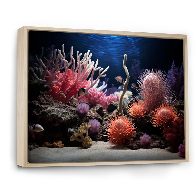 «Vibrant Coastal Coral Beauty», reproduction d'art sur toile, H 16 po x l 32 po x P 1 po, Cadre naturel flottant
