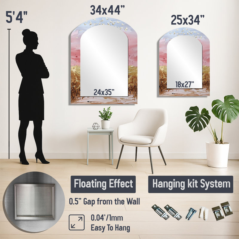 Miroir mural rustique - Glam Barn I rose et doré, impression sur métal, 43" x 33"