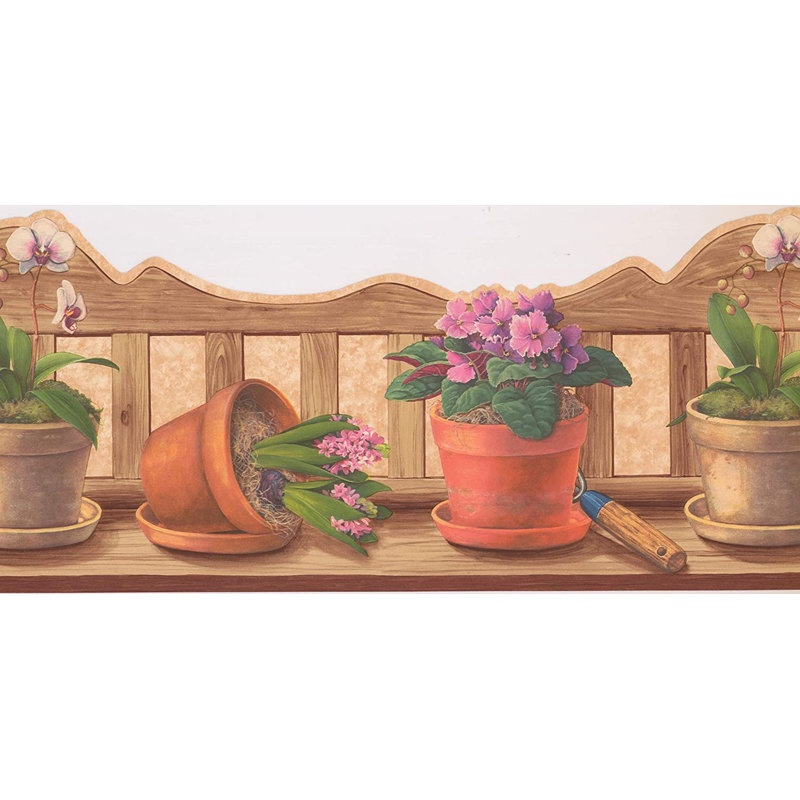 Bordure de papier peint à motif de fleurs et de feuilles L 15 pi x l 9,25 po, Beige/rose/vert