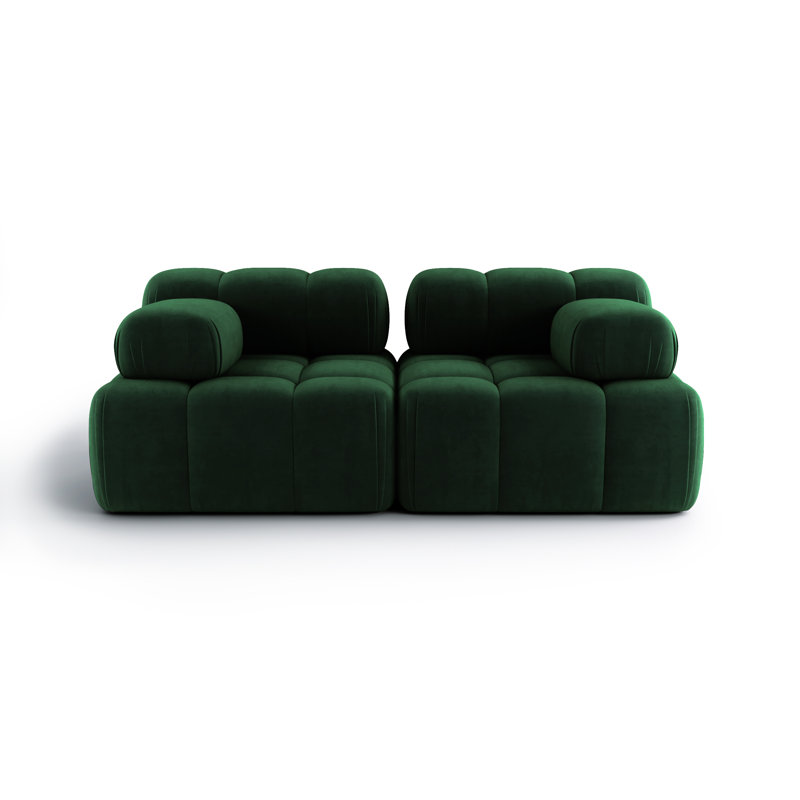 Modular Velvet 2-Seater Sofa with Adjustable Armrests – Contemporary Cloud Lounge Sofa , Dark Green