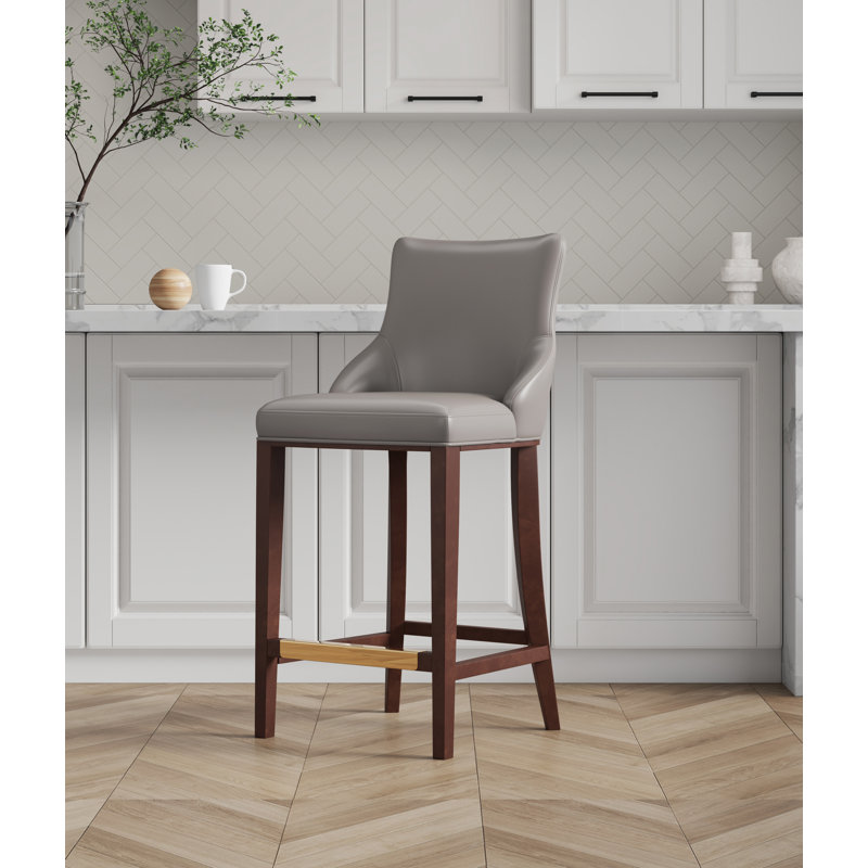 Tabouret de bar en cuir de hêtre Shubert, Tabouret de bar (siège d'une hauteur de 29,13 po), Dark Taupe