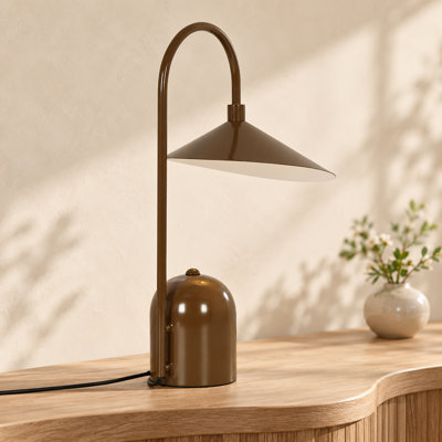 1-Light Dimmable Brown Modern Conical Table Lamp