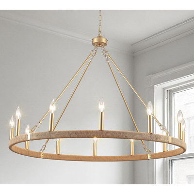 12 - Light 38'' Dimmable Golden Kitchen Island Wagon Wheel Chandelier