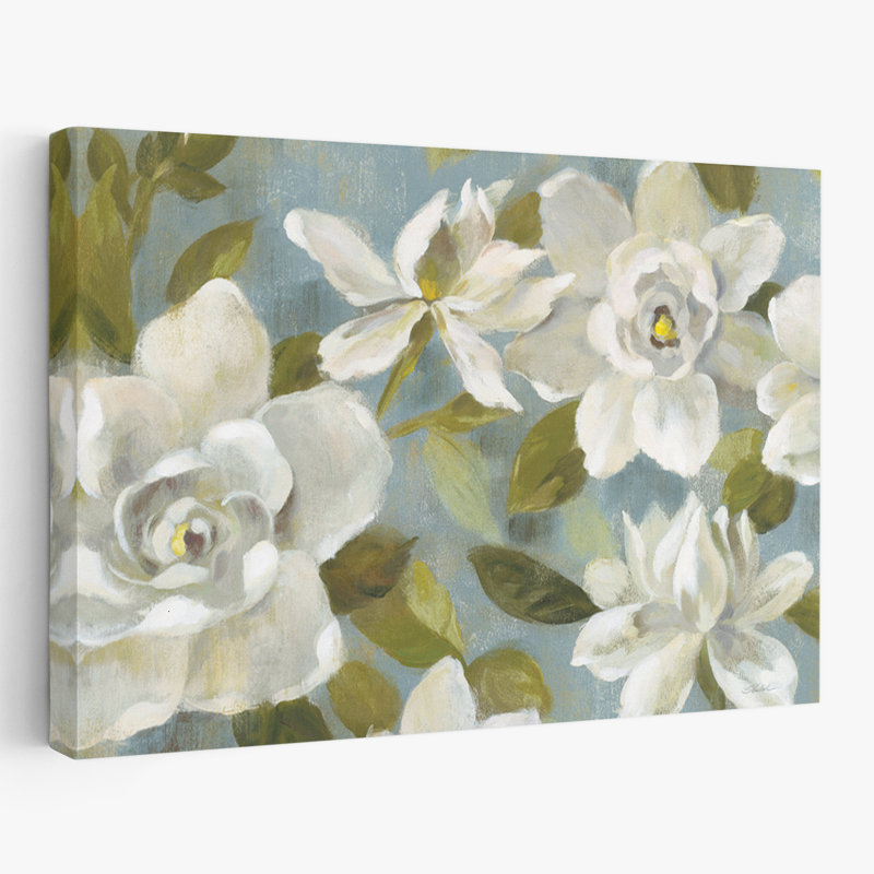 Gardenias sur ardoise bleue - fleurs bleu crème floral, H 24 po x l 16 po