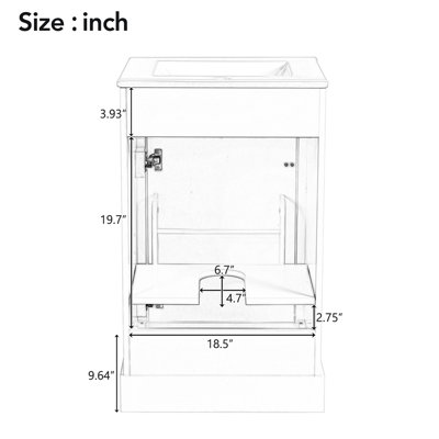Meuble-lavabo de 50 cm avec lavabo en céramique, porte à fermeture amortie, tablette réglable et porte de rangement intégrée - Idéal pour les petites salles de bain