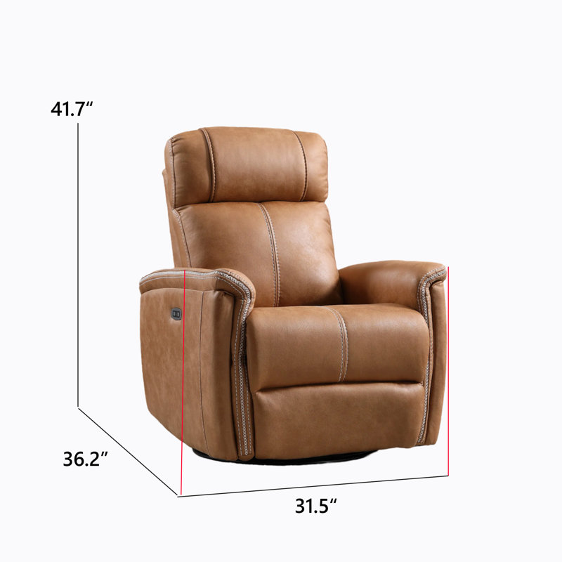 Fauteuil inclinable et pivotant moderne en similicuir de 31,5 po avec port USB Leedward, Caramel