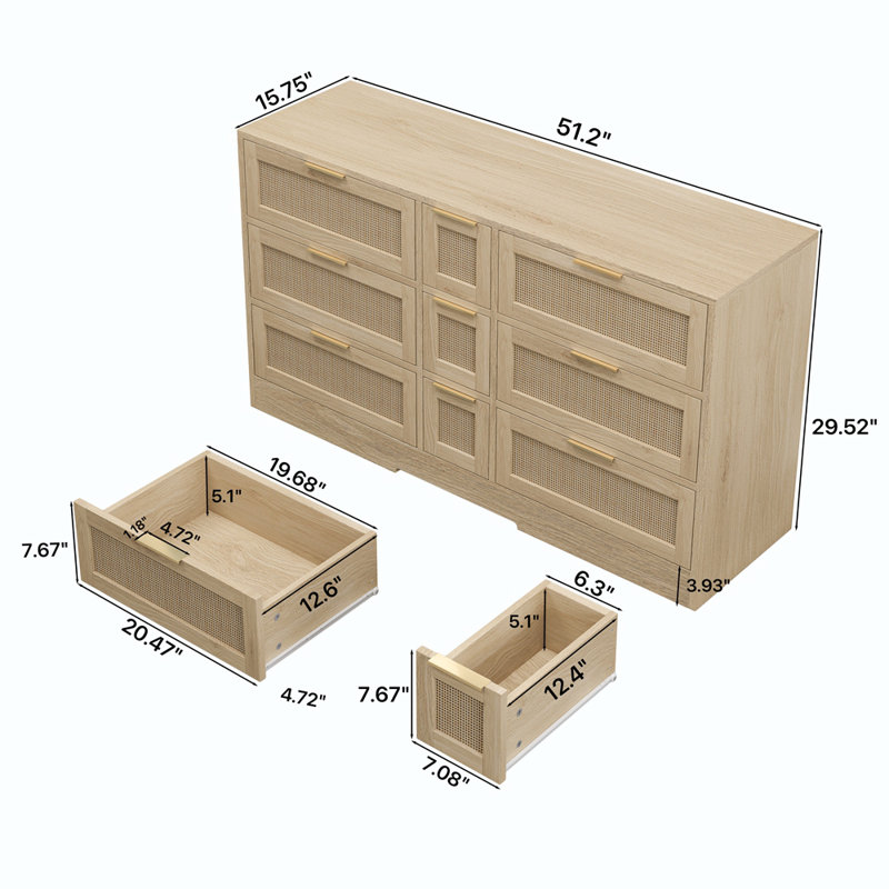 Rattan Locker With Drawers Console Table, Natural