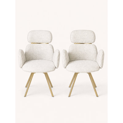 2-Piece Glam Modern Dining Chair Set, Upholstered High Back Chairs with Gold Metal Legs and  Armrests