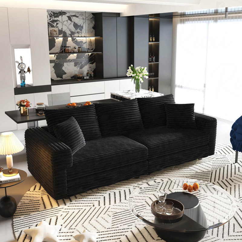 Canapé 82,7 po en velours côtelé 82,7 po, Noir