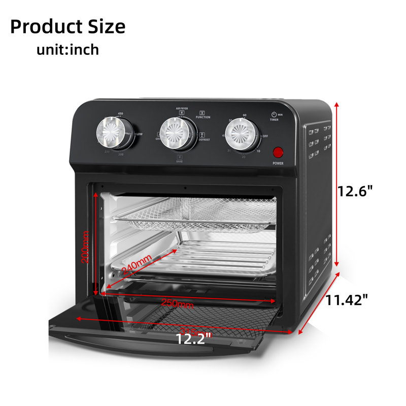 Four à friteuse à air 12,5 pintes, 1500 W, 4 modes de cuisson, multifonctionnel 7-en-1, acier inoxydable, noir, Noir