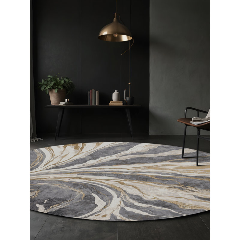 Tapis gris lavable à la machine, Rond 4 pi