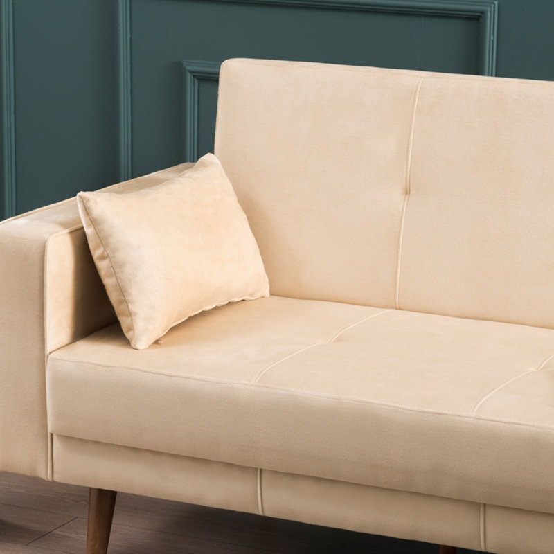 Canapé-lit et chaise longue à droite 86,6 po Lemenager, 100 % polyester crème, Accoudoir à droite (vu de face)