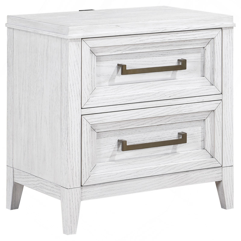 Avril Distressed White 2-Drawer Nightstand Bedside Table