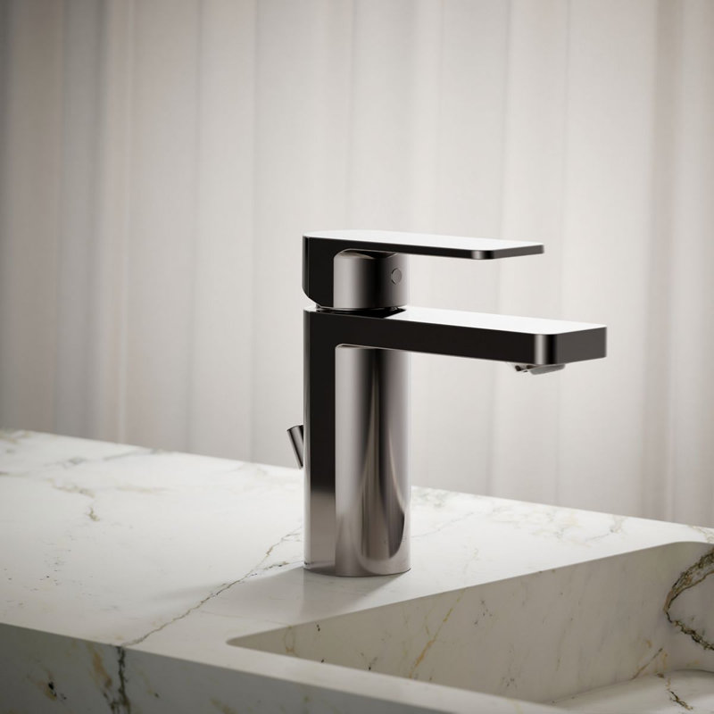 Parallel Single-Handle Bathroom Sink Faucet, Single-Hole Faucet with Pop-Up Drain, 0.5 GPM, Gray