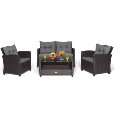 Ensemble de meubles de patio en rotin 4 pièces