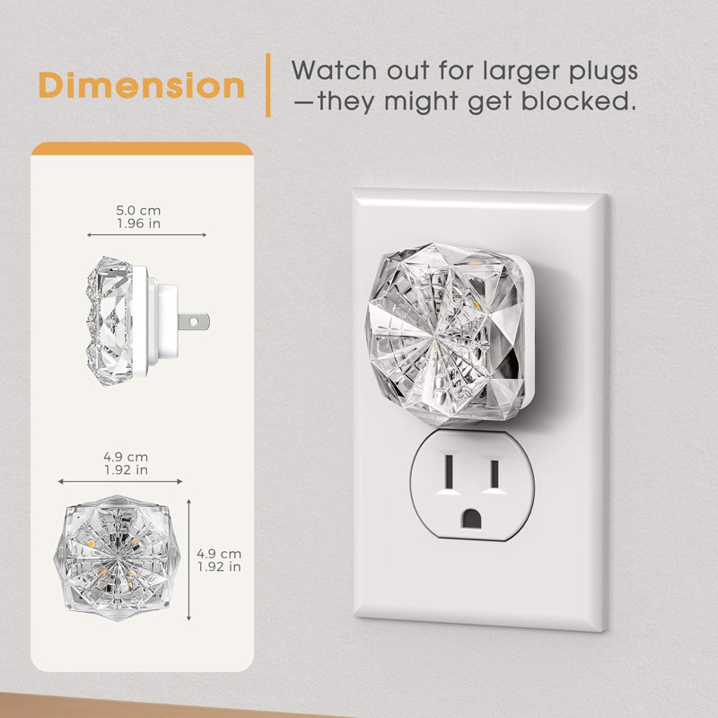 Mini veilleuse diamant ambre avec lueur chaude de 1 600 K et capteur automatique