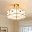 Lustre semi-encastré 17,3 po à 4 lumières dorées avec abat-jour en verre, plafonnier E26-587550118