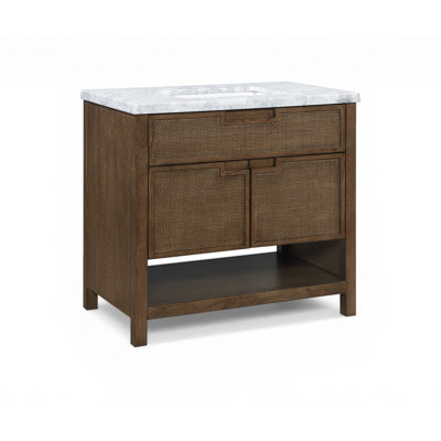 Meuble-lavabo en marbre de Carrare et en bois massif 36 po Soren