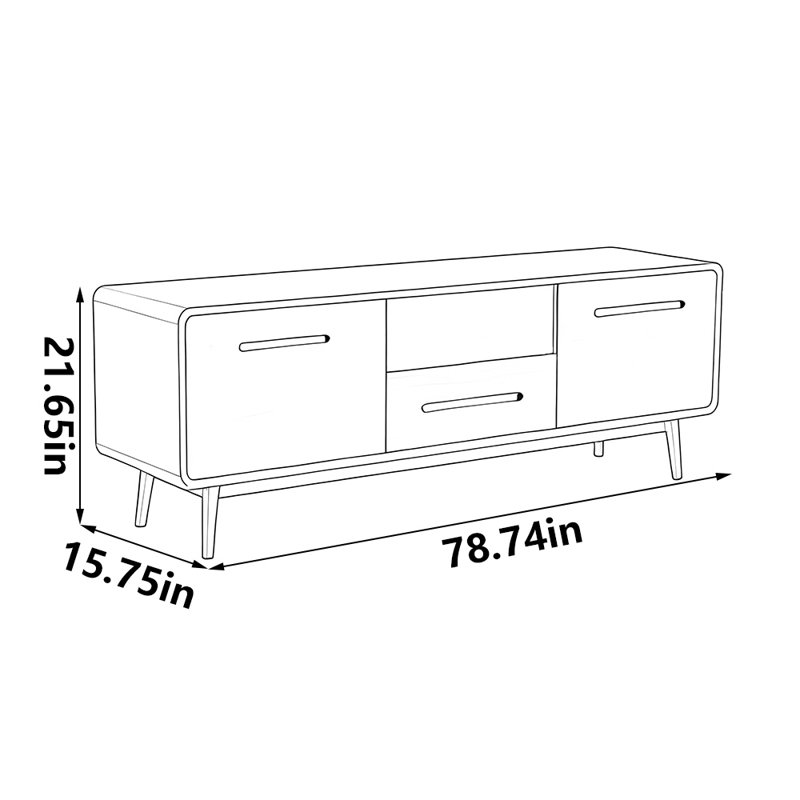 Meuble télé simple en bois massif de noyer noir, 78.74"