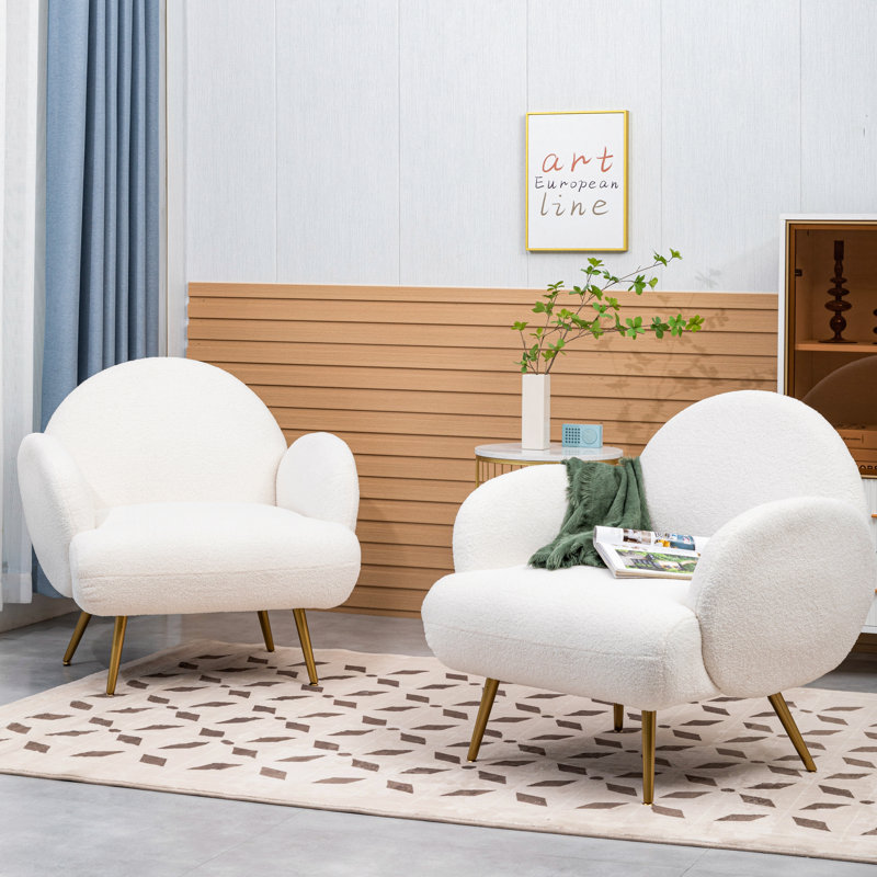 Fauteuil rembourré Ozpa Sherpa, Doré, Velours blanc
