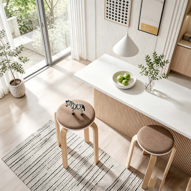 Ensemble de 4 tabourets ronds empilables avec coussinets antidérapants en bois massif, Gray