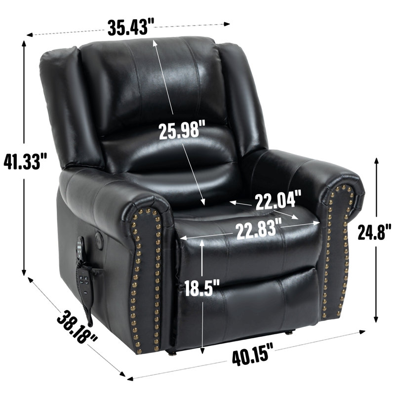 Power Lift Recliner Chair Heat Massage Dual Motor Infinite Position Up To 350 Lbs, Faux Leather, Heavy Duty Motion Mechanism With Usb Ports
