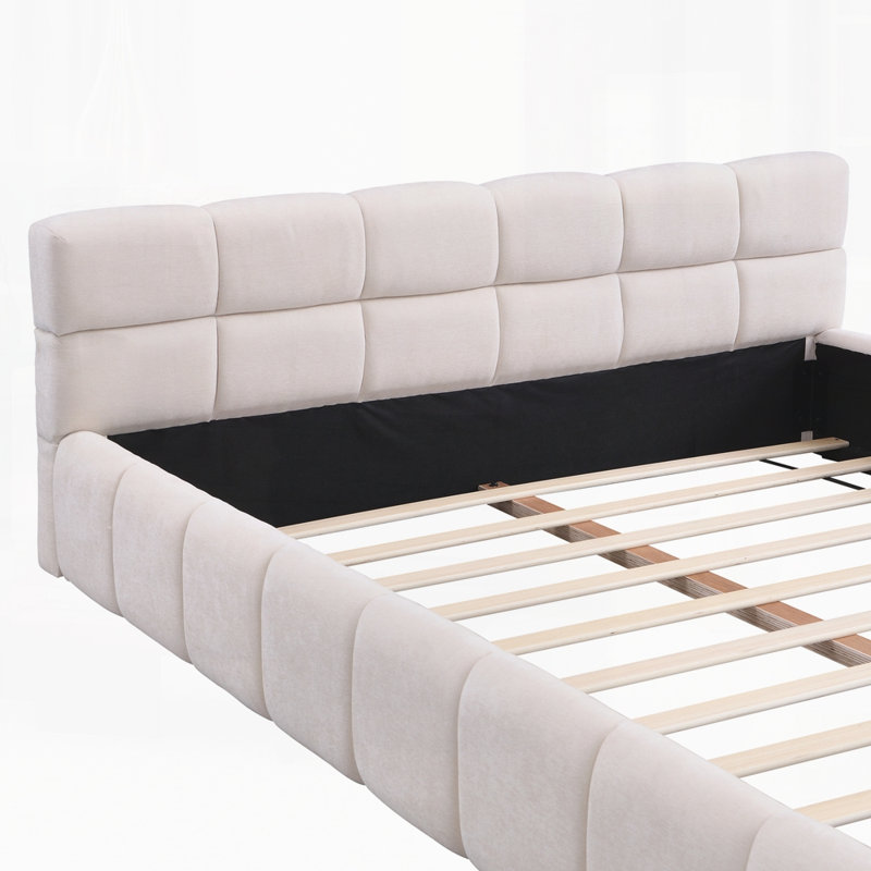 Lit rembourré avec motif en damier, Beige, Grand