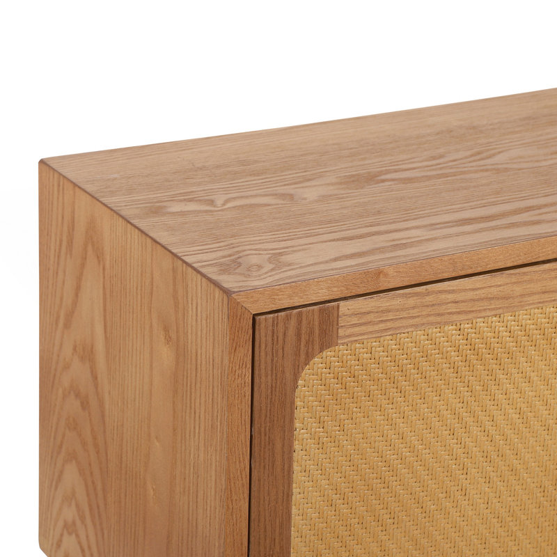 Table de chevet rotative à compartiments cachés, table de chevet moderne en rotin de style Mid-Century, Naturel