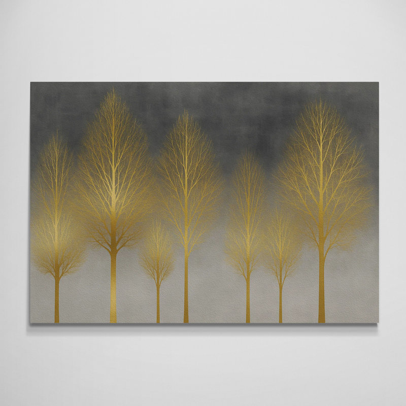 Golden Trees Landscape Wall Art - Canvas Framed Print, 43" H x 63" W