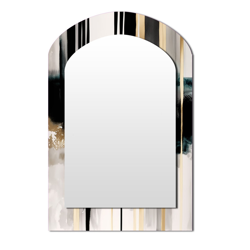Abstract Transitional Shapes IV - Abstract Shapes Asymmetrical Decorative Wall Mirror, Black Arch Large Mirror, Printed Metal Art