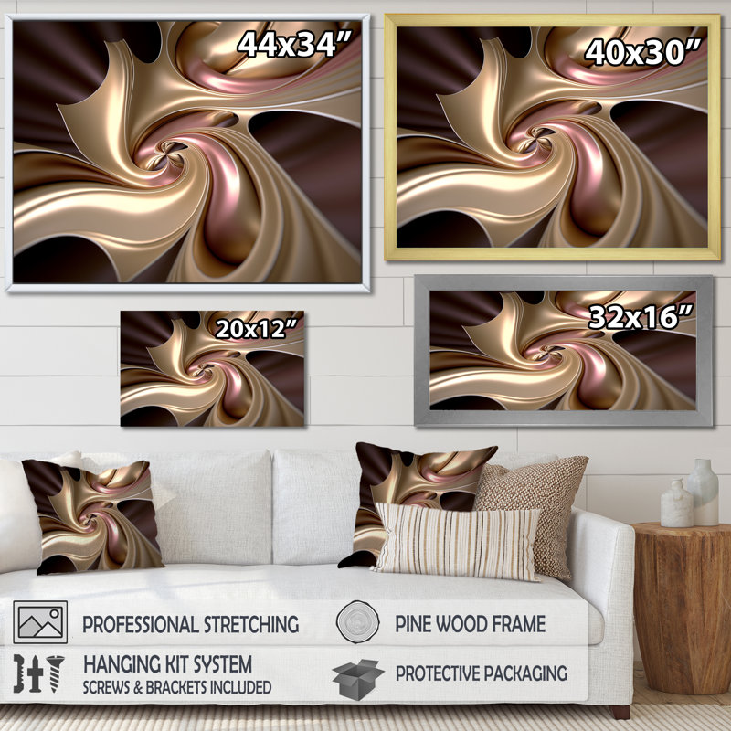 «Spiral Flower In Vintage Rose Gold», art mural sur toile Fractals, H 24 po x l 32 po x P 1 po, Cadre simple argenté