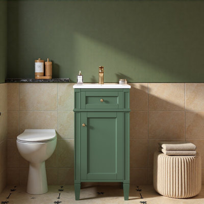 Sturdy Practical 16-inch Bathroom Vanity with Ceramic Sink, Freestanding Single Vanity Set with Soft Closing Door, Adjustable Shelf, French Style, Solid Feet