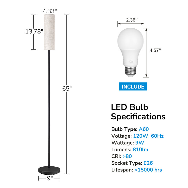Smathering 65'' Traditional Floor Lamp with Remote Control and Bulb Included, Black
