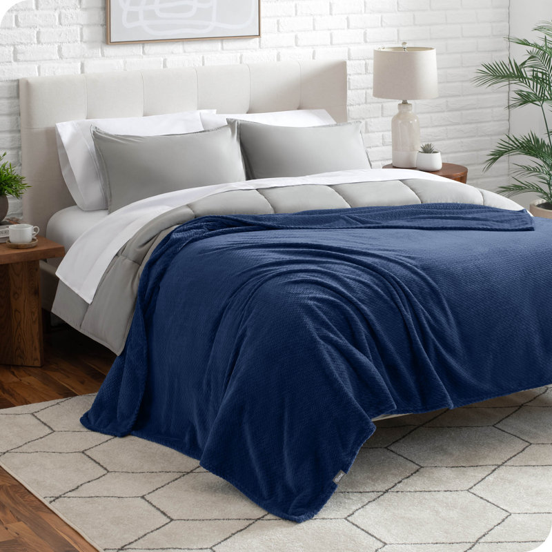King Size Dark Blue Chevron Microplush Fleece Blanket