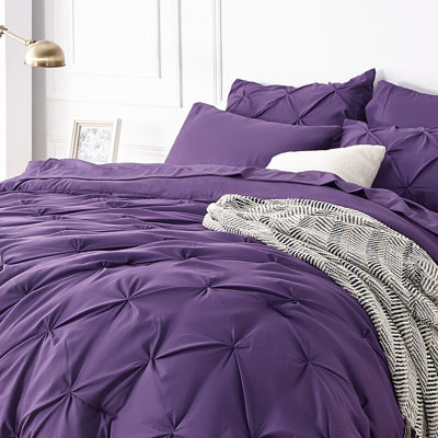 Bedsure Full Burgundy Pintuck Bed-in-a-Bag - Purple Pinch Pleat Comforter Set with Sheets, Pillowcases & Shams (Set of 7)