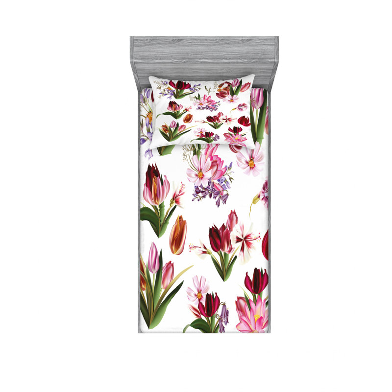 Microfiber Floral Sheet Set, Twin Sheet Set with Fitted Sheet